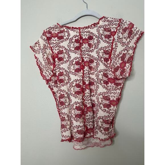 Free People Oh My Baby Tee Cropped Top Mesh Ruched Floral Boho Festival Large - Picture 4 of 10